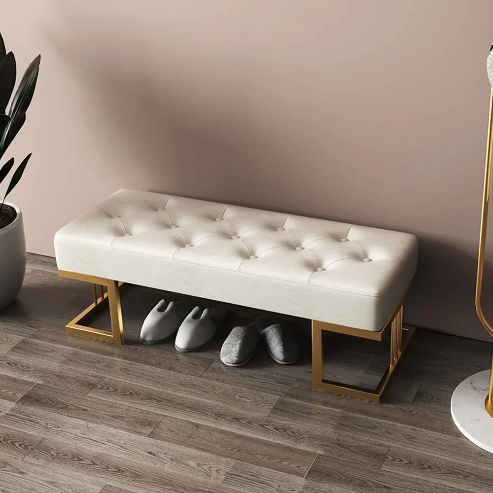Tufted Bench Upholstered Bench Entryway PU Leather Modern Bench in Gold Legs window image