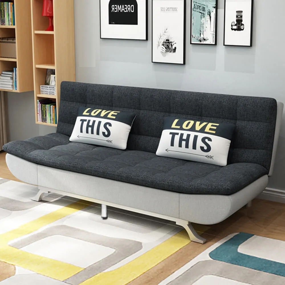 Linen Futon 2-Function Sleeper Sofa Bed with Cushions Lounge for 2 Seaters Living Room window image