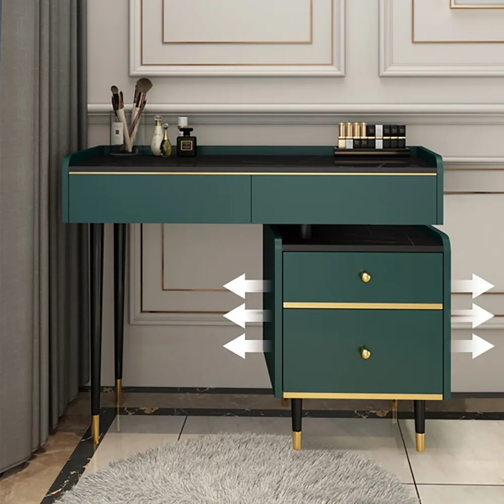 Modern Green Makeup Vanity Set with 4 Drawers Mirror & Stool & Cabinet Included window image