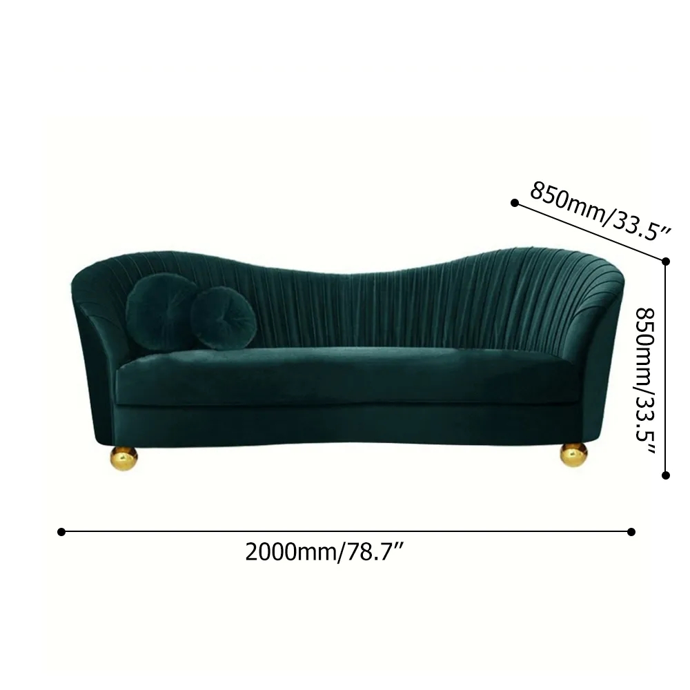 Green 78.7" Cruved Backrest Sofa Velvet Upholstered Sofa in Stainless Steel Gold Legs Sofa window image