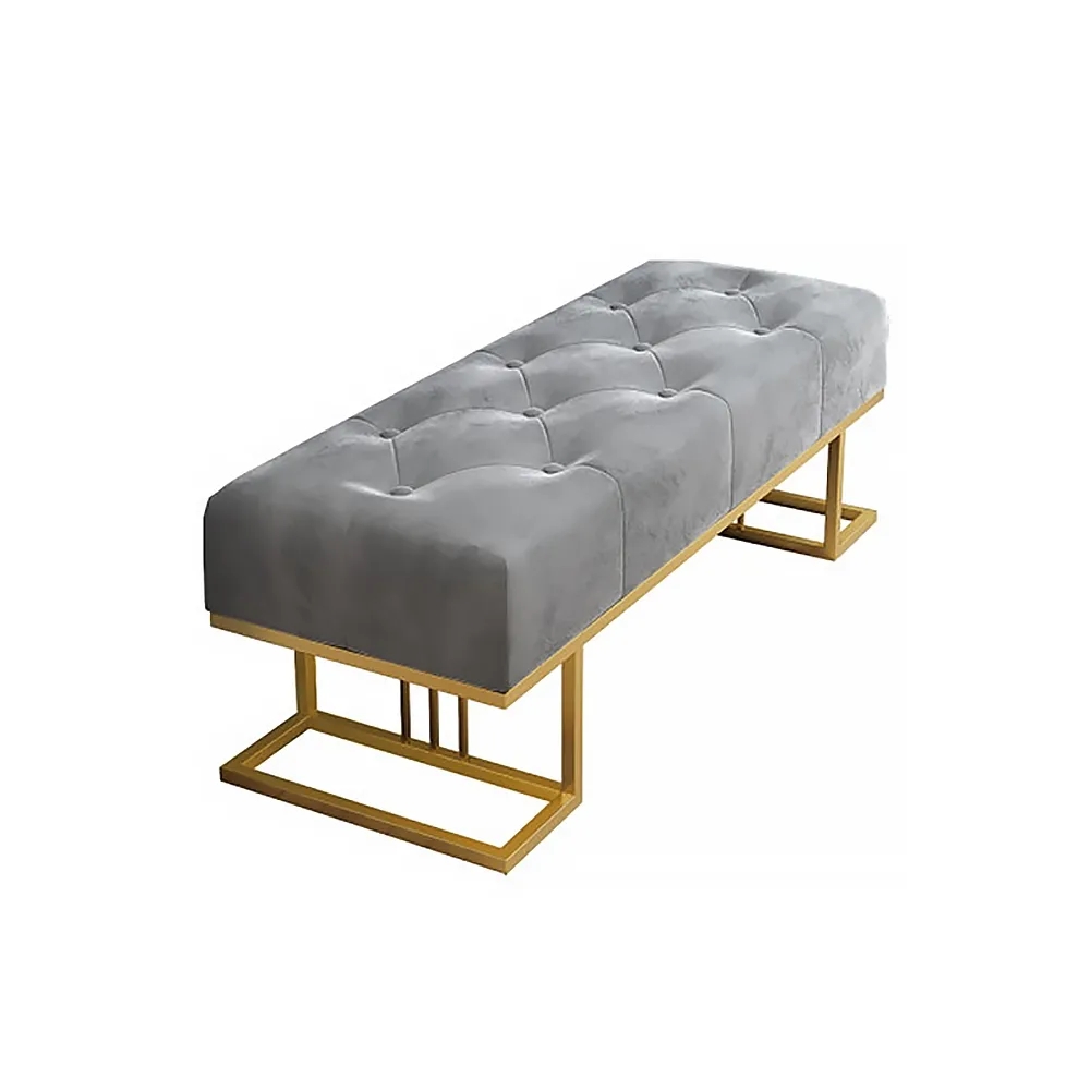 Gray Tufted Bench Upholstered Velvet Bench Modern Bench window image