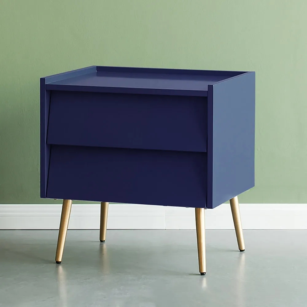 Modern Blue Nightstand Minimalist Cant Bedside Table with 2 Drawers window image