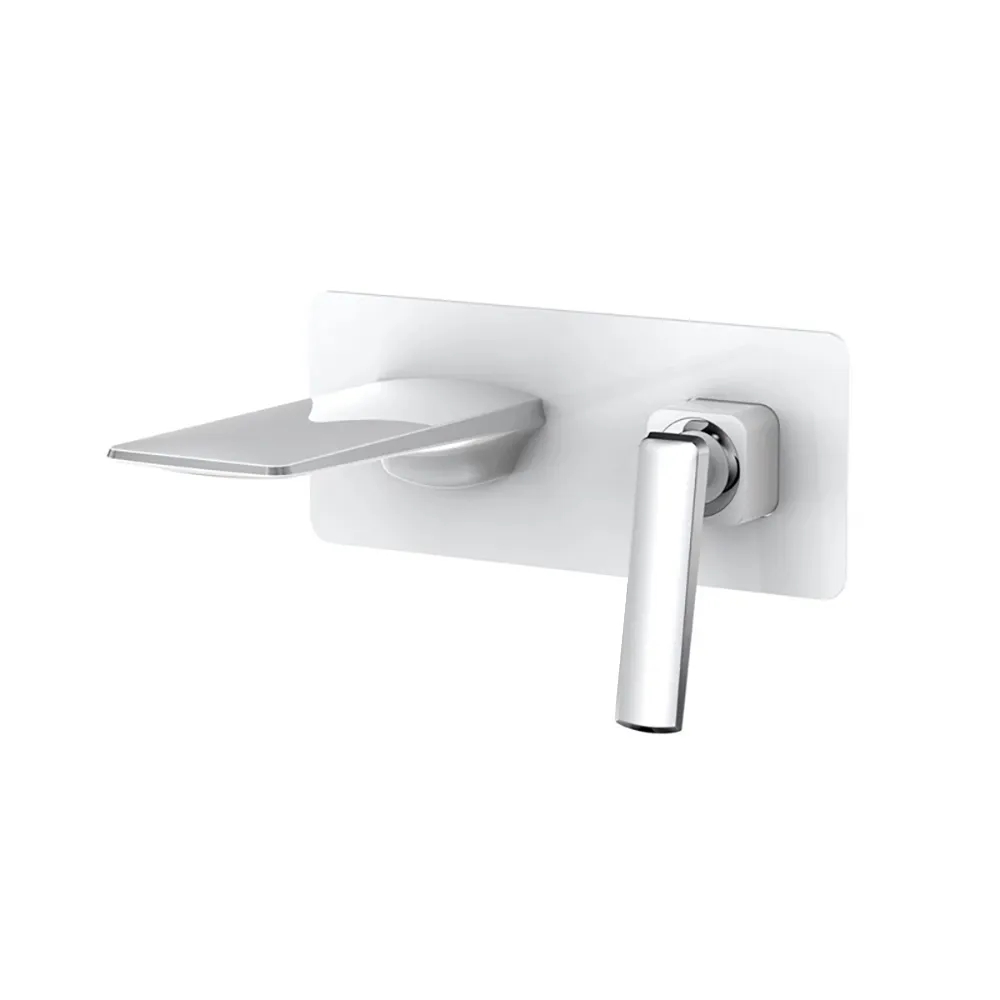Contemporary White & Chrome Single Handle Wall Mounted Solid Brass Bathroom Sink Faucet window image