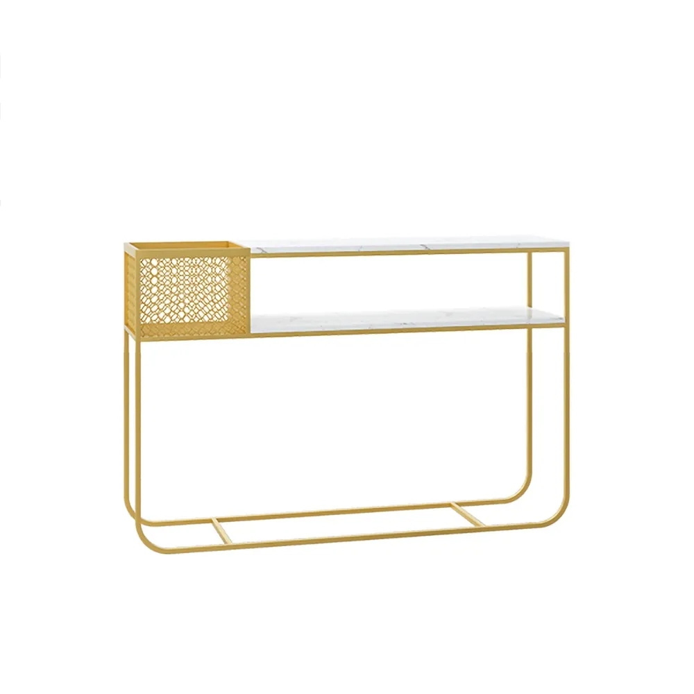 Modern Luxury Faux Marble Narrow Console Table Rectangle Gold Finish window image