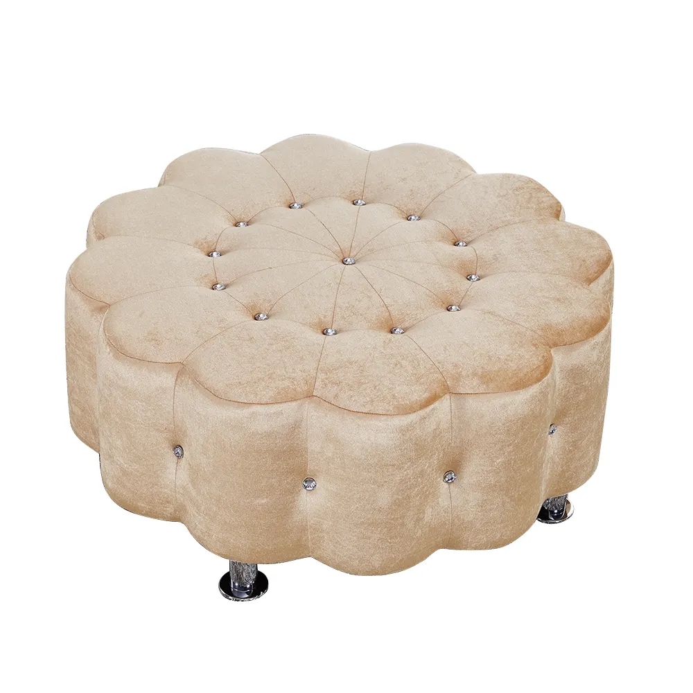 Coffee 35.4''Dia Diamond Round Stool Upholstered Velvet Ottoman Stool window image
