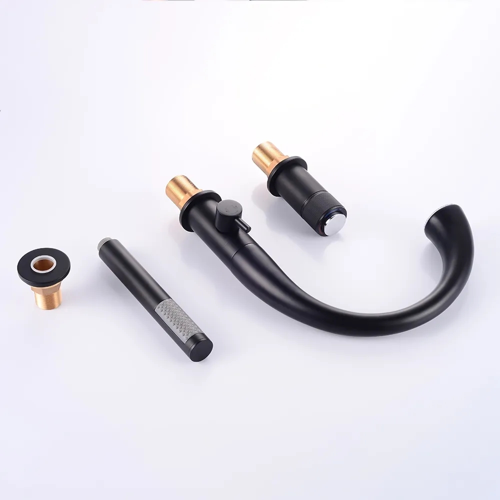 Robinet de bain à 3 trous et douchette LED 3 trous en laiton massif image de fenêtre