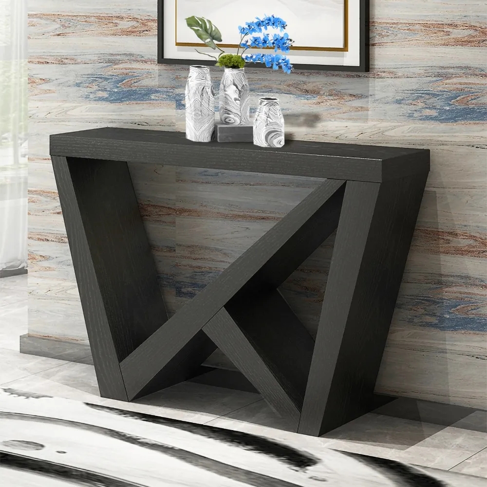 39" Geometric Console Table Narrow Entryway Table Wood in Black window image