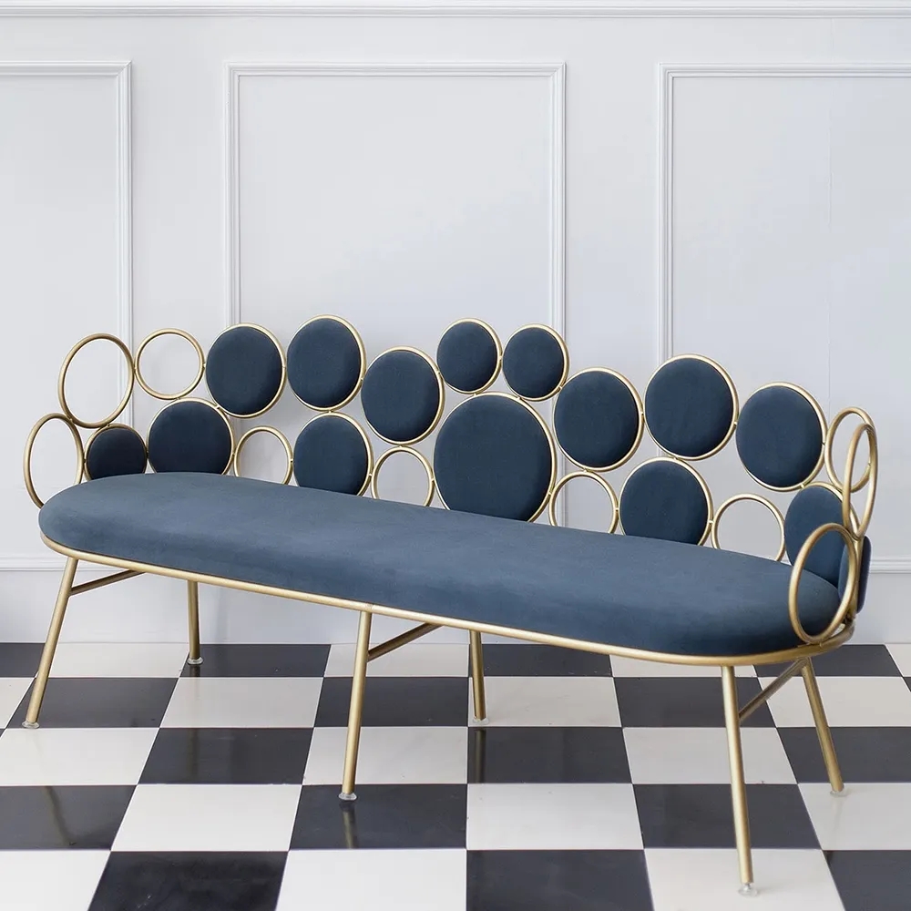 Gray 68.9" Retro Velvet Upholstered Sofa 3-Seater Sofa Luxury Sofa Gold Metal Frame window image