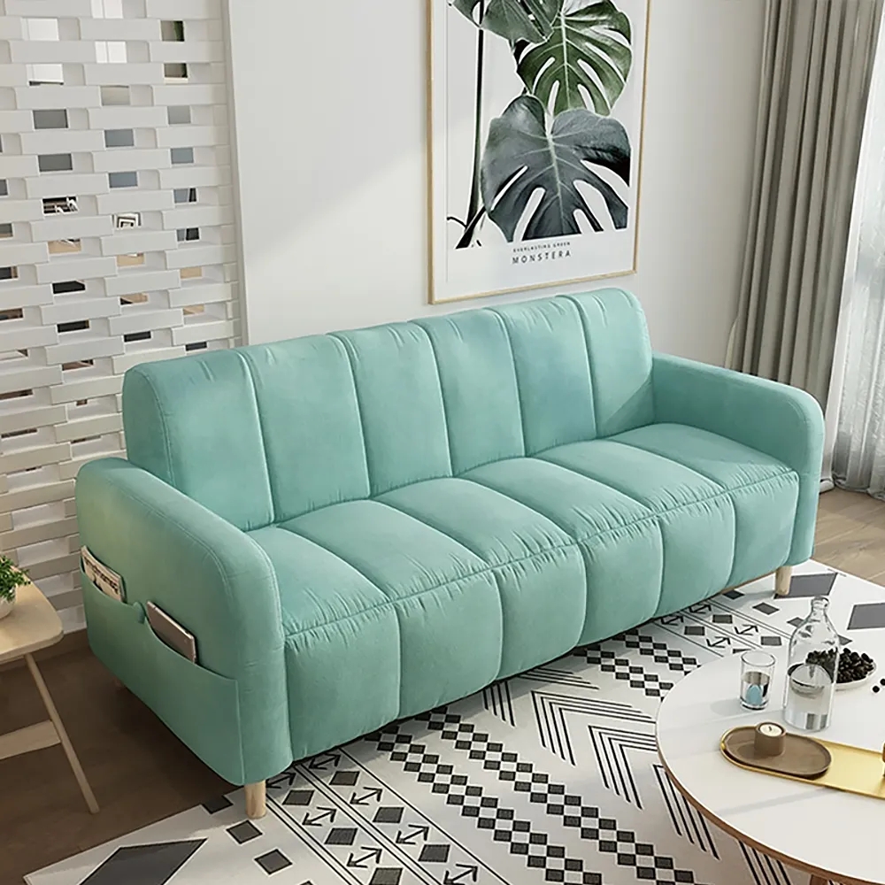 68.9"L Velvet 3-Seater Channel Tufted Sofa Velvet Upholsltery in Light Green window image