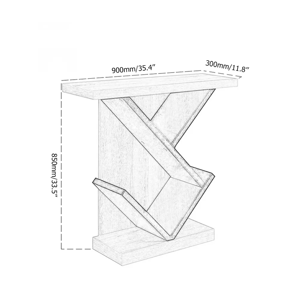 900mm Small Console Table White Wood Narrow Accent Table with Tree Shelves window image