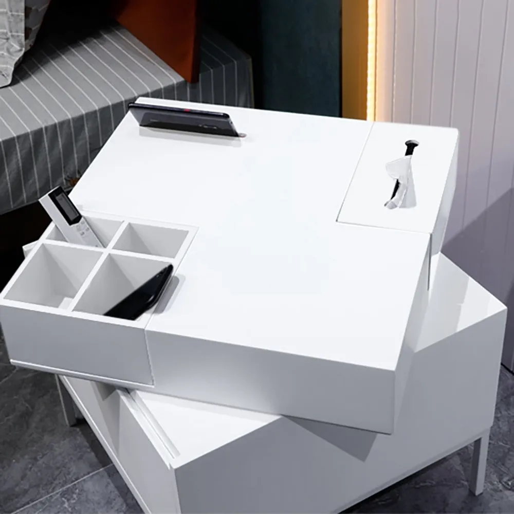 Modern White Nightstand with 1 Drawer Rotating Multifunction Bedside Table window image