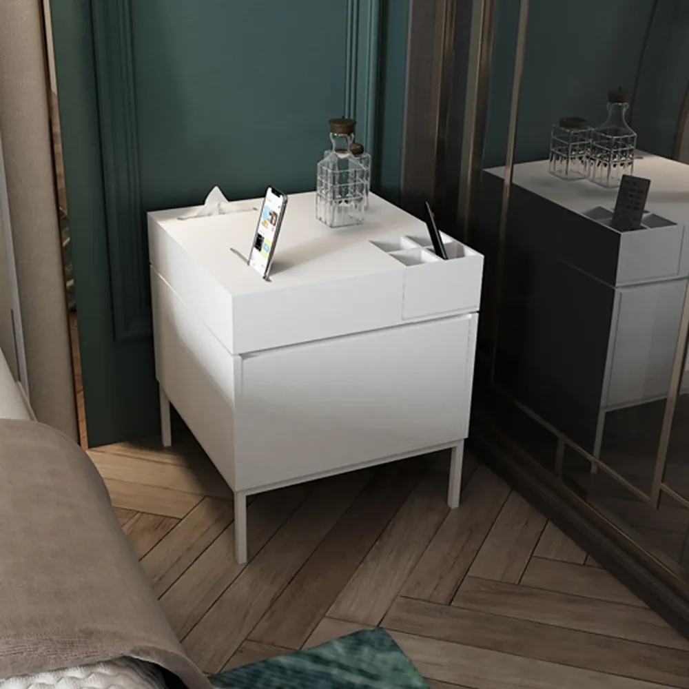 Modern White Nightstand with 1 Drawer Rotating Multifunction Bedside Table window image