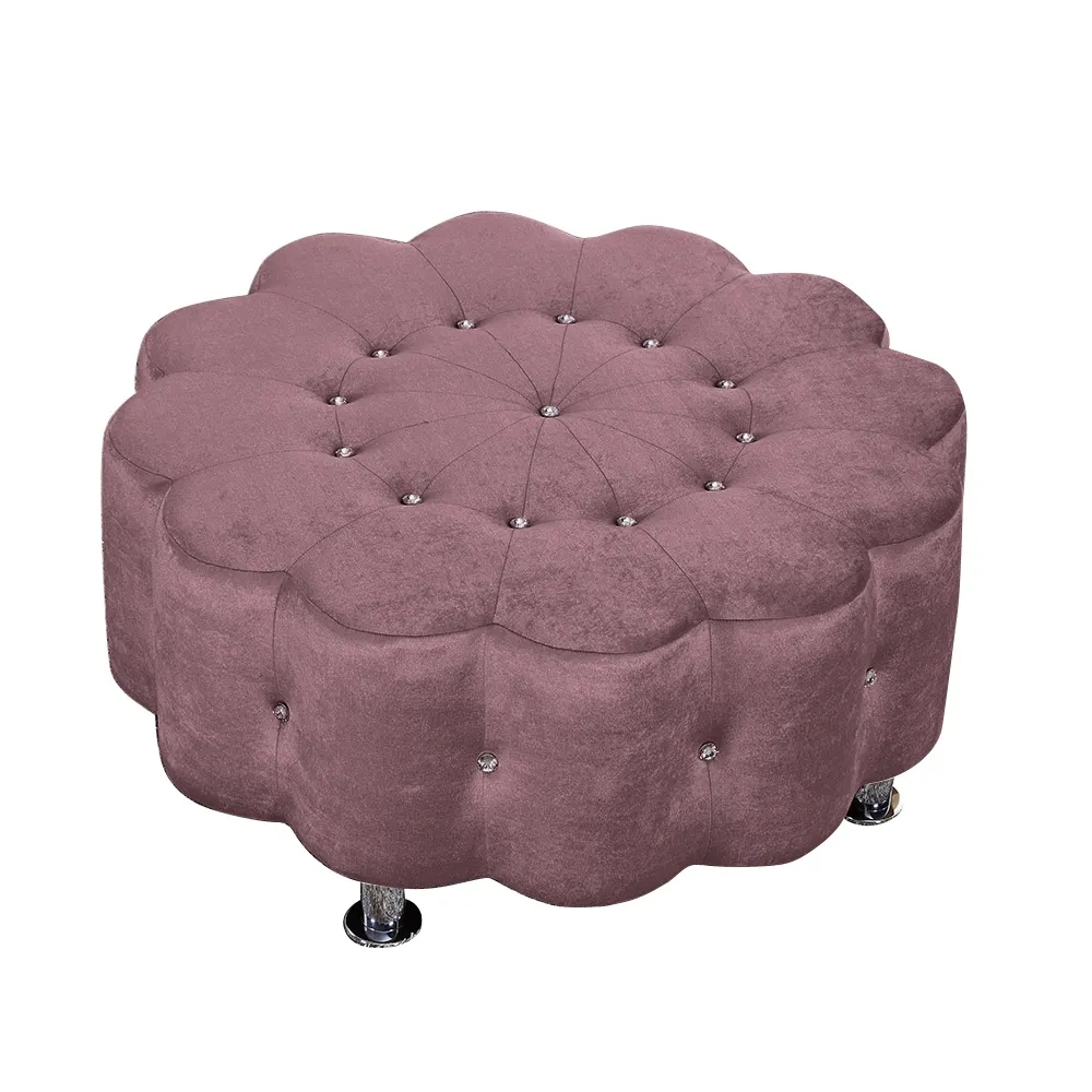 Rose 35.4''Dia Diamond Round Stool Upholstered Velvet Ottoman Stool window image