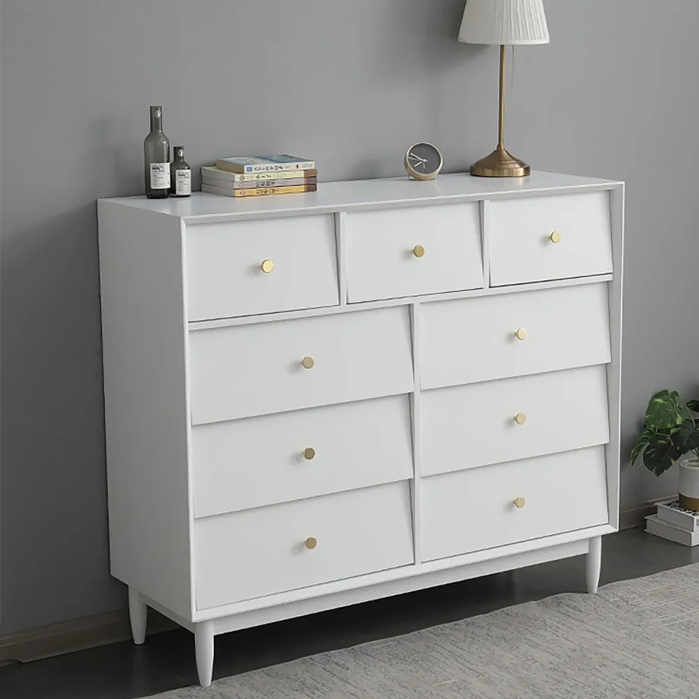 Nordic White Dresser Cant 9-Drawer Cabinet Gold Pulls window image