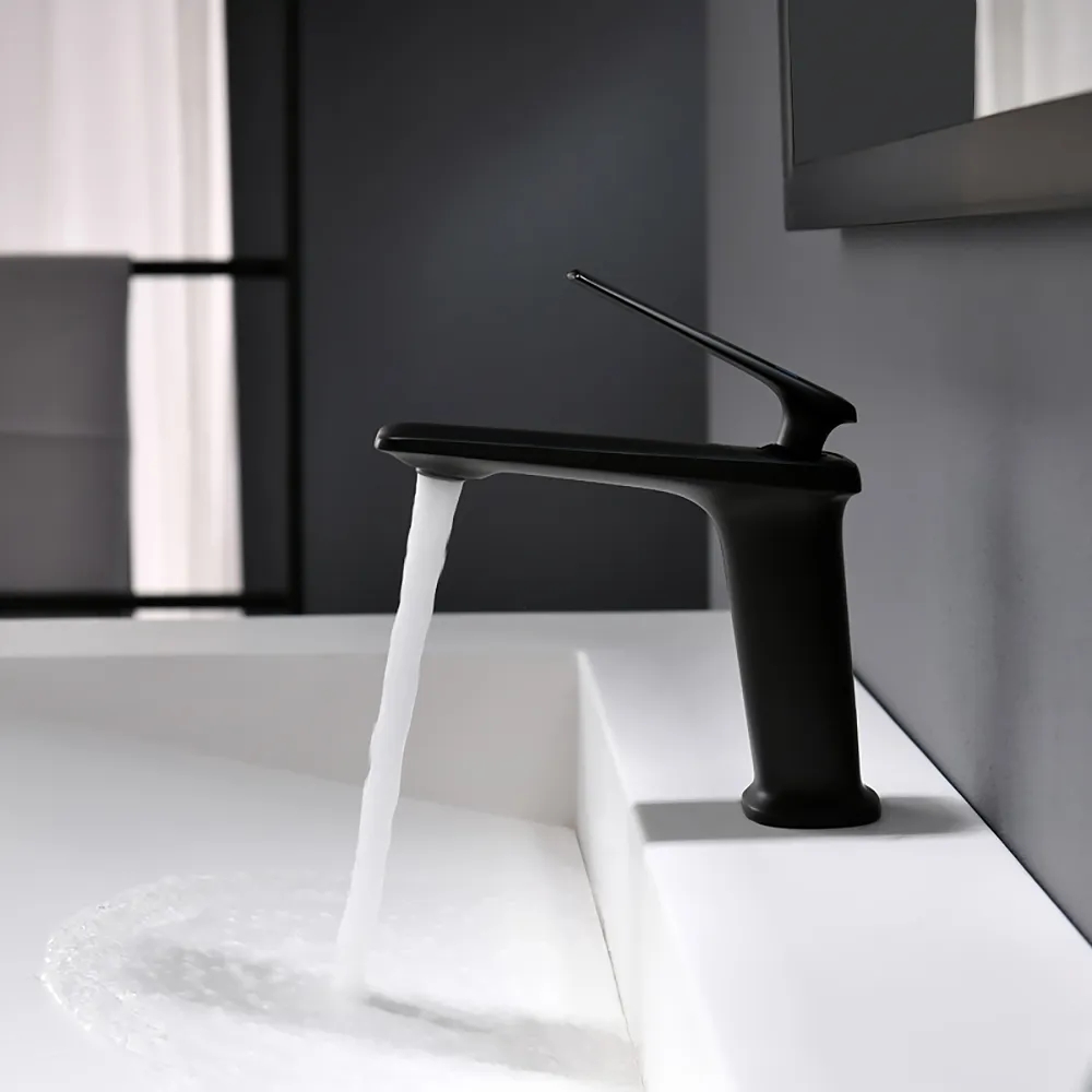 Black Monobloc Single Lever Handle Solid Brass Bathroom Basin Tap window image