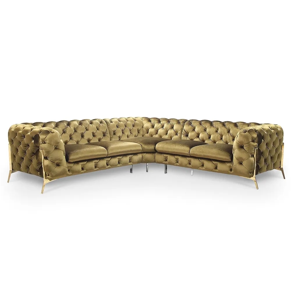 Canapé moderne en velours rembourré Canapé Chesterfield avec pieds en métal jaune image de fenêtre