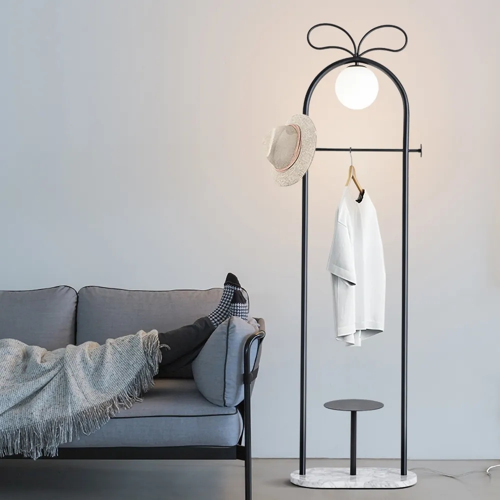 Black Shelf LED Floor Lamp 1-Light Coat and Clothing Rack window image