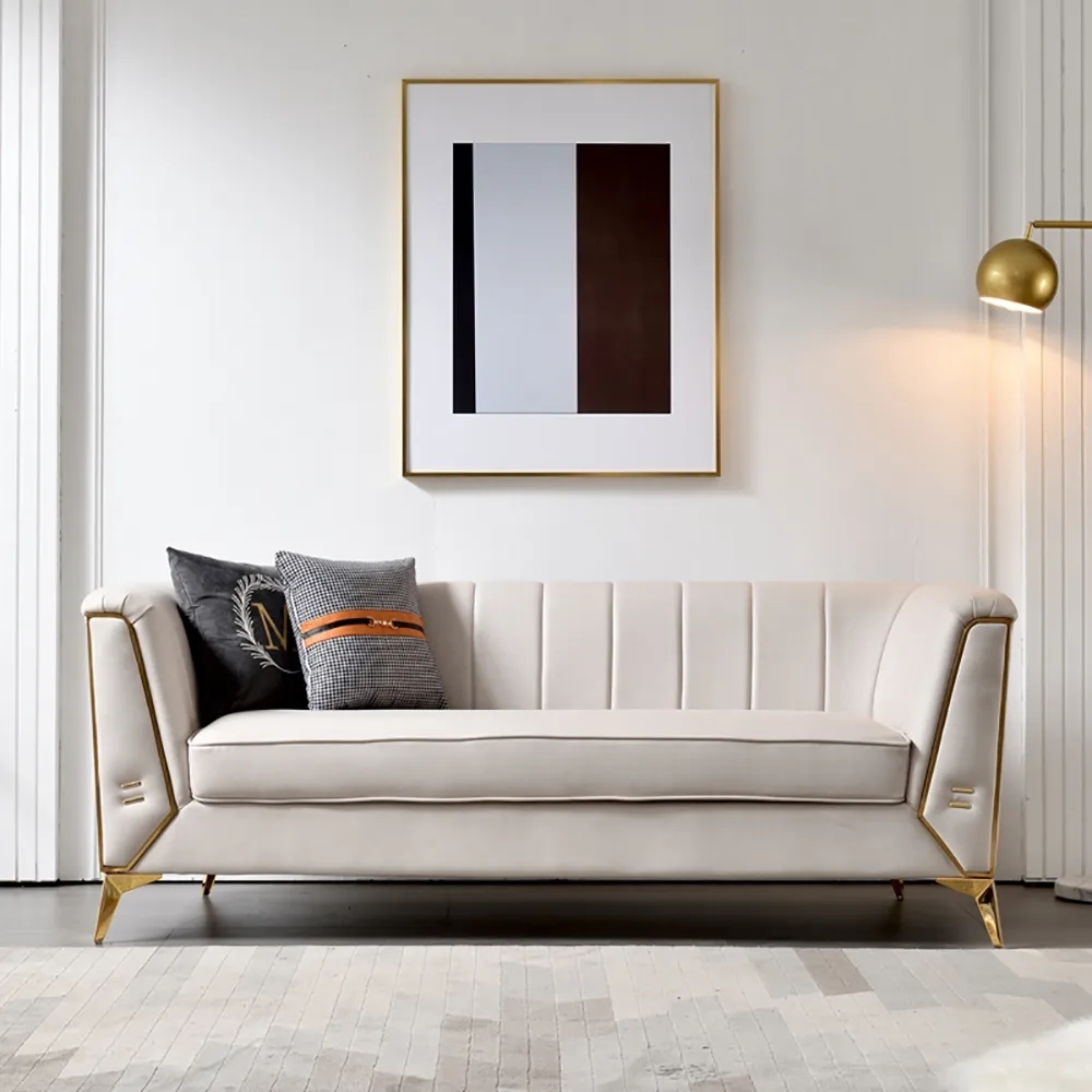 80.8" Modern Luxury Sofa Leath-aire Upholstered Sofa 3-Seater Sofa with Gold Legs window image