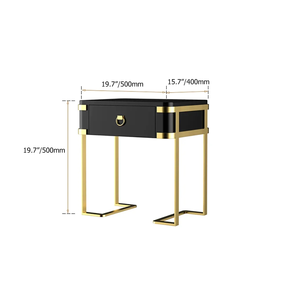 White Nightstand Lacquered Bedroom Table 1 Drawer Stainless Steel window image