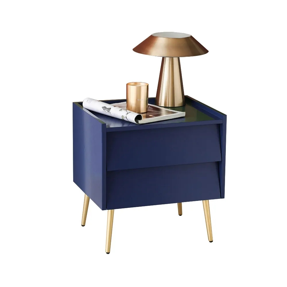 Modern Blue Nightstand Minimalist Cant Bedside Table with 2 Drawers window image