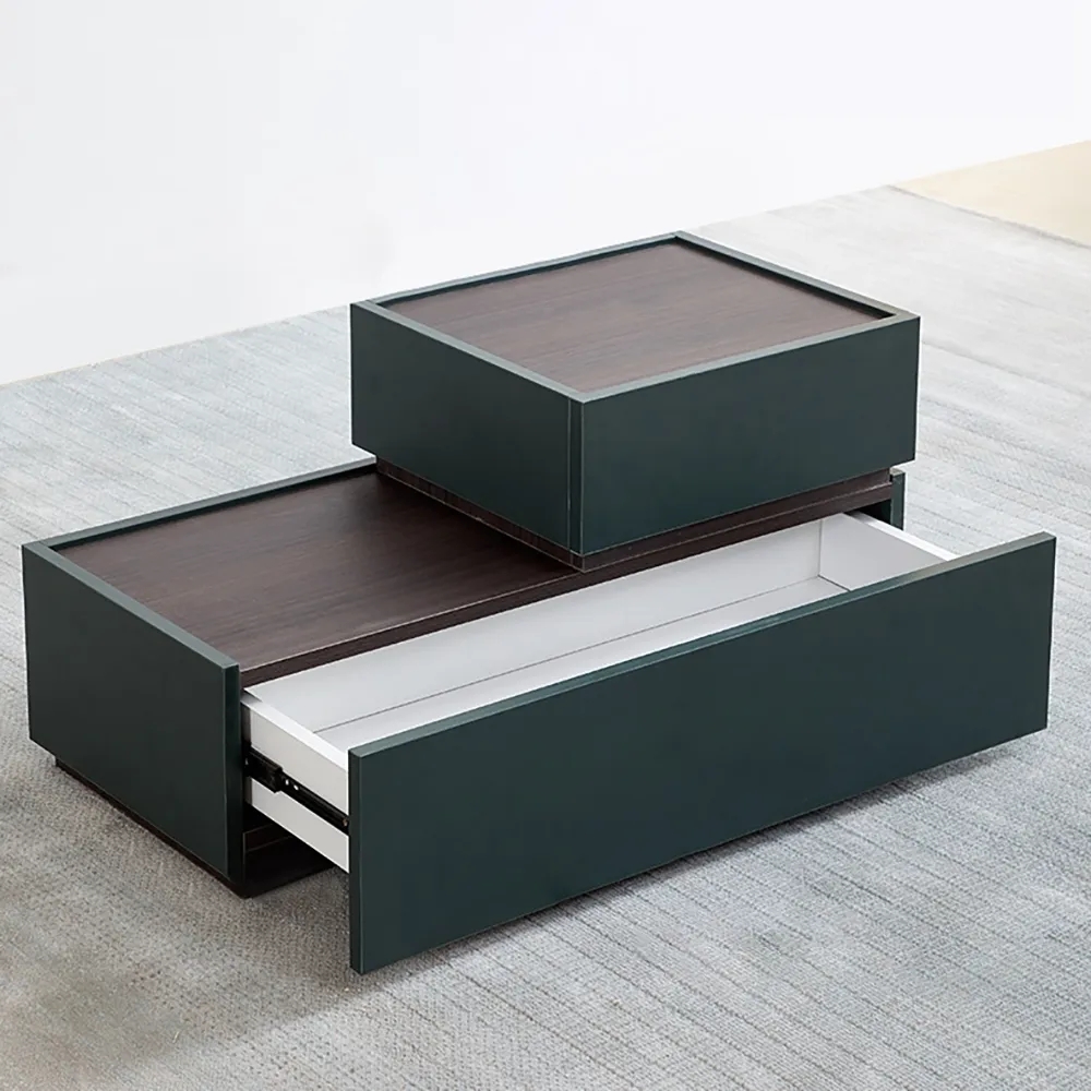 Mesita de noche minimalista con 2 cajones, 850 mm, color verde nórdico imagen de ventana