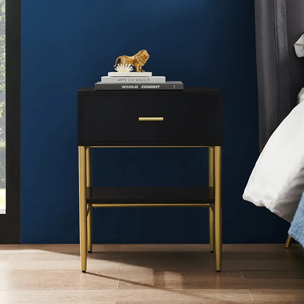 Nordic Black Nightstand with Drawer & Shelf window image