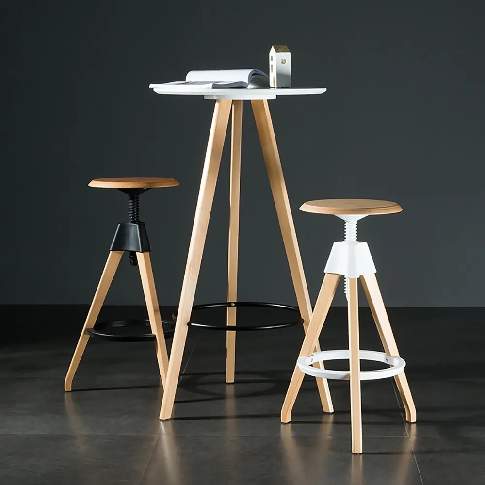 Industrail Height Bar Stool Beech Bar Chair with Footrest window image