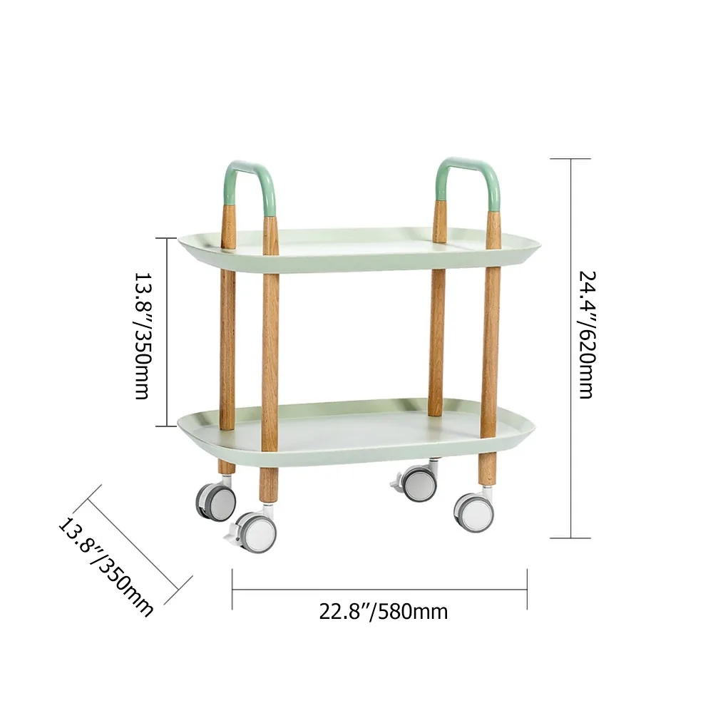 Green Round Tray End Table with Storage 2-Shelf with Wheels window image