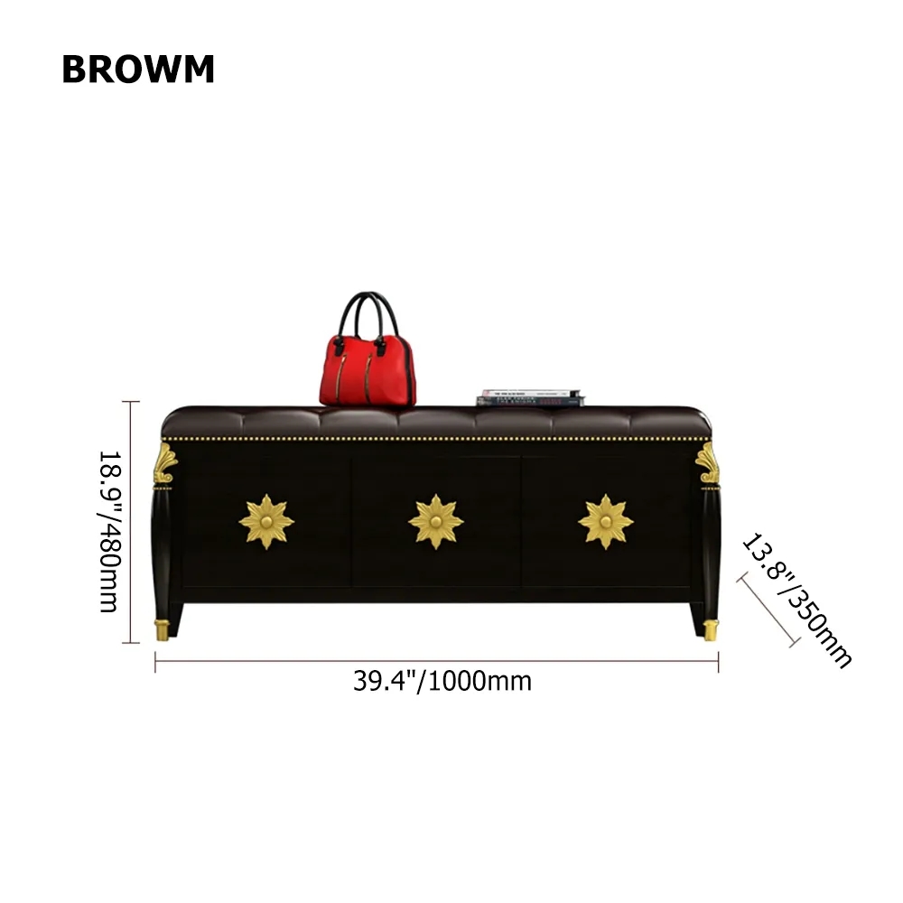 39.4'' Retro Storage Bench Shoe Rack with Leather Upholstered Seat window image