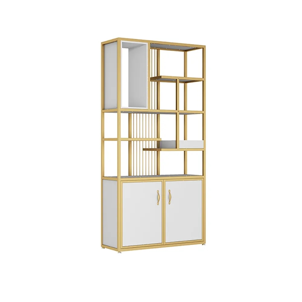 2000mm Contemporary White & Gold Standard Bookshelf with Doors window image