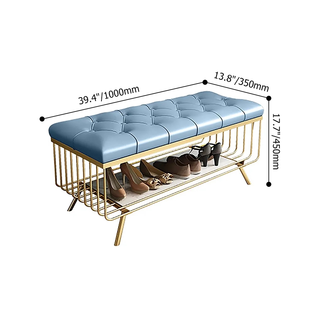 Orange Luxury Shoe Bench Leather Upholstered Footstool for Bedroom window image