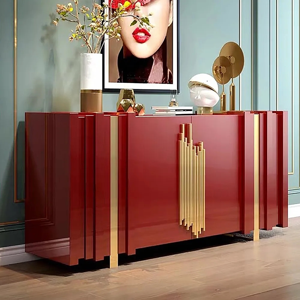 Aurea 1600mm Light Luxury Sideboard Red Rectangular Buffet 2 Doors 2 Shelves in Gold window image