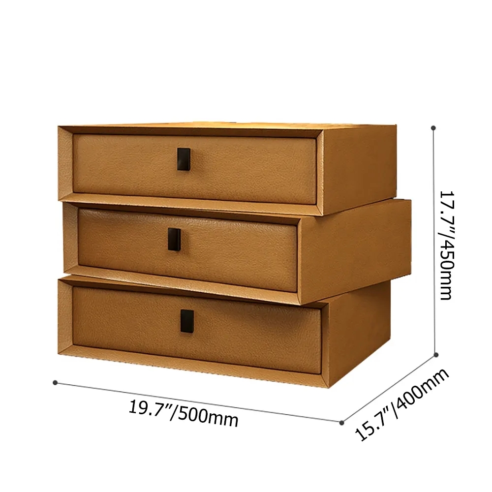 Gray Nightstand 3-Drawer Microfiber Leather Upholstery Uneven Bedside Chest window image