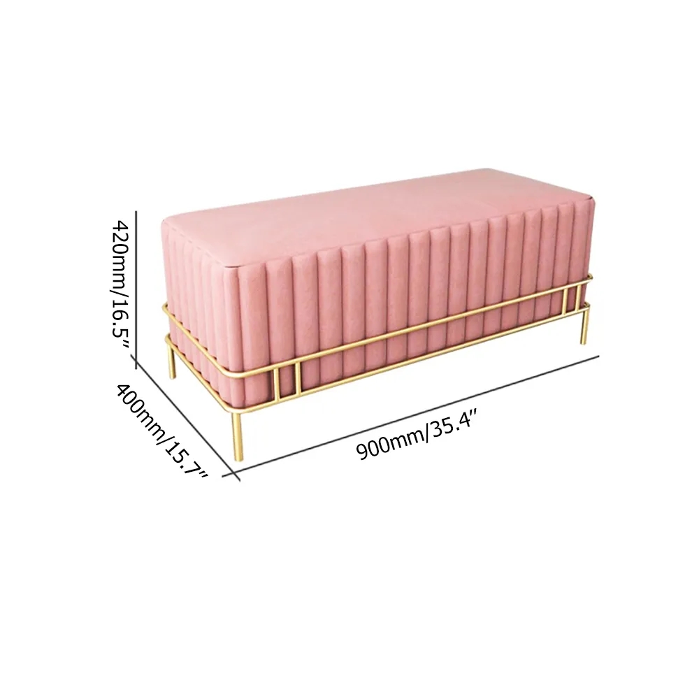 Modern Bench Velvet Upholstered Bench Ottoman Entryway Bench in Gold Legs window image