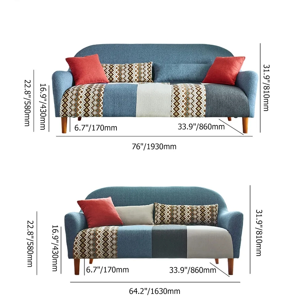 Flared Arm Sofa Tight Back Grey Cotton & Linen Upholstered 3-Seater Modern Rustic Couch window image