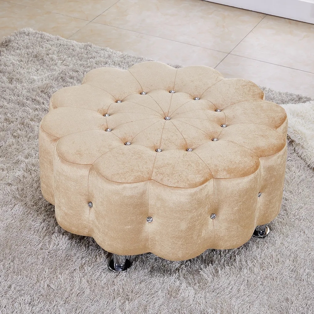 Coffee 35.4''Dia Diamond Round Stool Upholstered Velvet Ottoman Stool window image