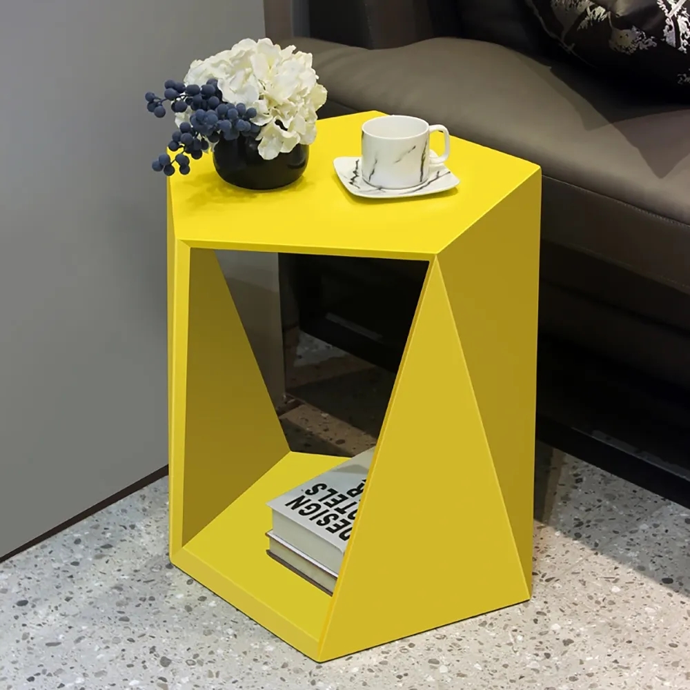 19.7" Geometric End Table with Storage Shelf in Yellow window image