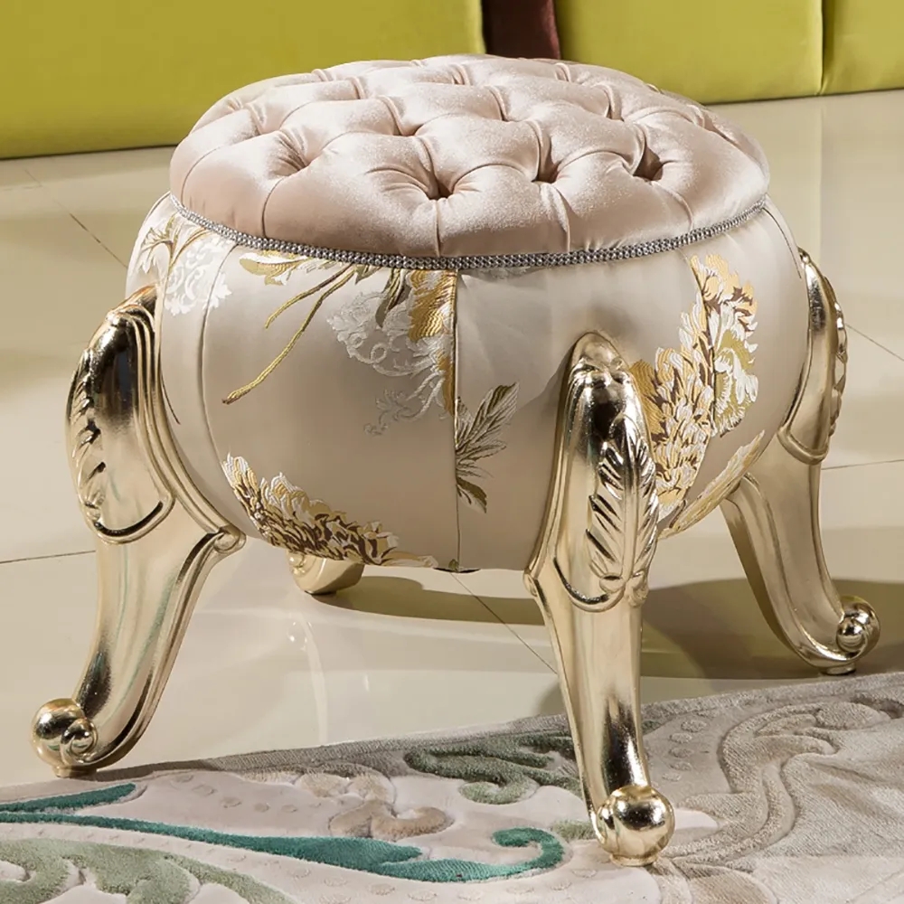 Retro Pumpkin Stool Ottoman Tufted Upholstered Round Ottoman window image