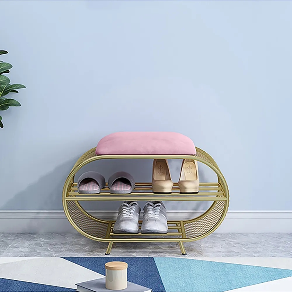 Banco tapizado de terciopelo moderno para almacenamiento de zapatos Imagen de ventana