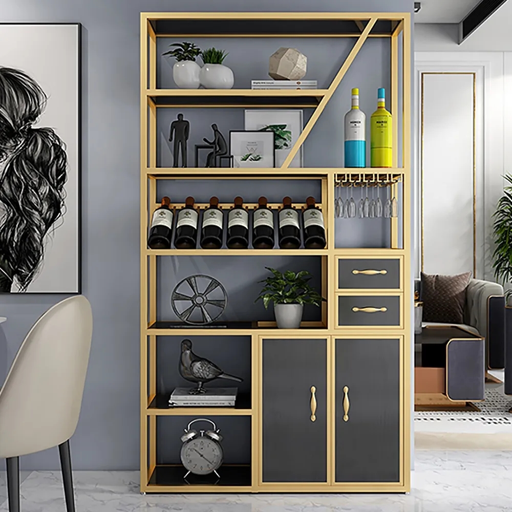 1800mm Luxury Standing Wine Rack Cabinet in Black & Gold window image