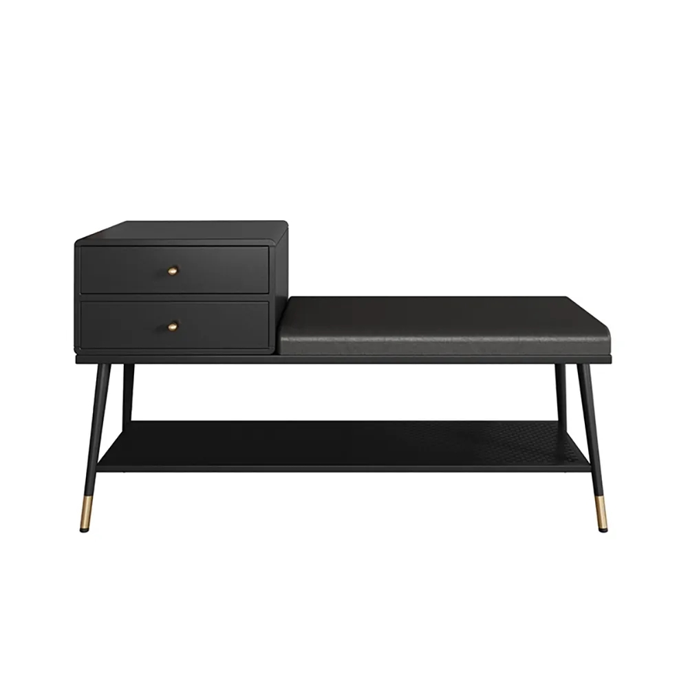 Linen Upholstered Bench Entryway Bench with 2 Drawers Storage Bench window image