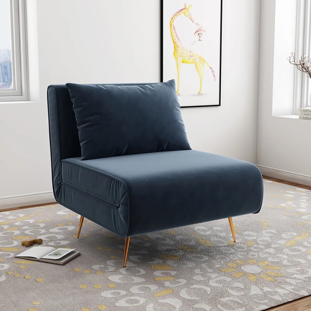 Blue 35.4" Convertible Sofa Velvet Upholstered Sofa Sleeper Sofa window image