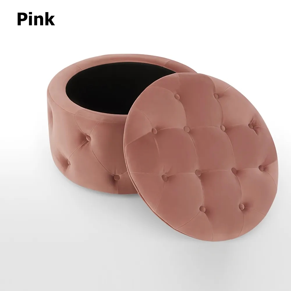 Taburete redondo tapizado otomano rosa de terciopelo 23.6"Dia Imagen de ventana