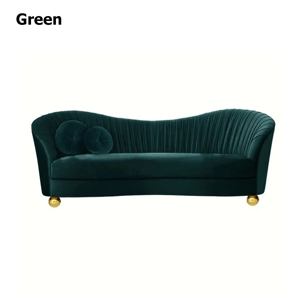 Green 78.7" Cruved Backrest Sofa Velvet Upholstered Sofa in Stainless Steel Gold Legs Sofa window image