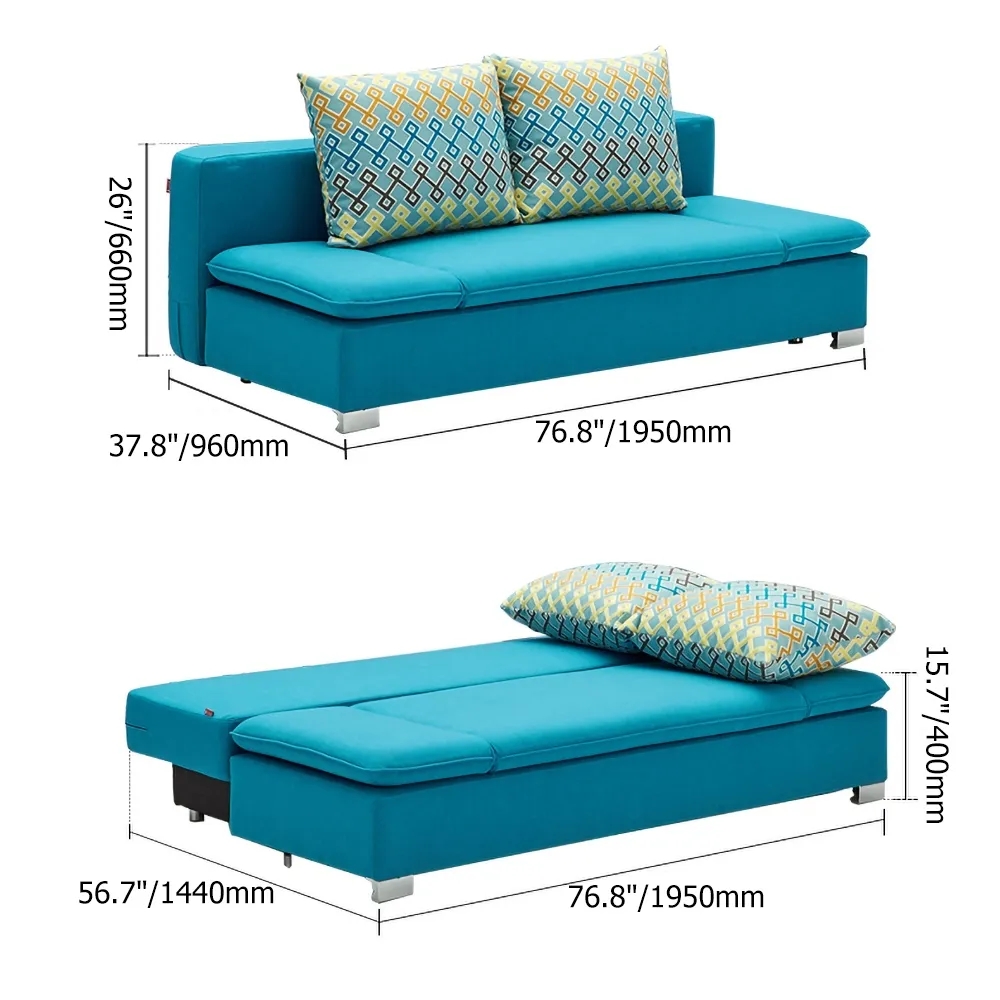 Full Sleeper Sofa Sky Blue Upholstered Convertible Sofa with Storage 3 Function window image