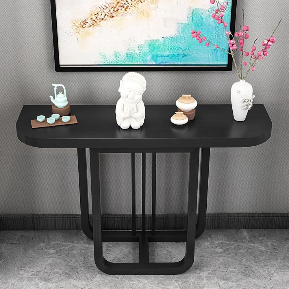 47" Solid Wood Curved Console Table Entryway Table Black Pine Wood in Large window image