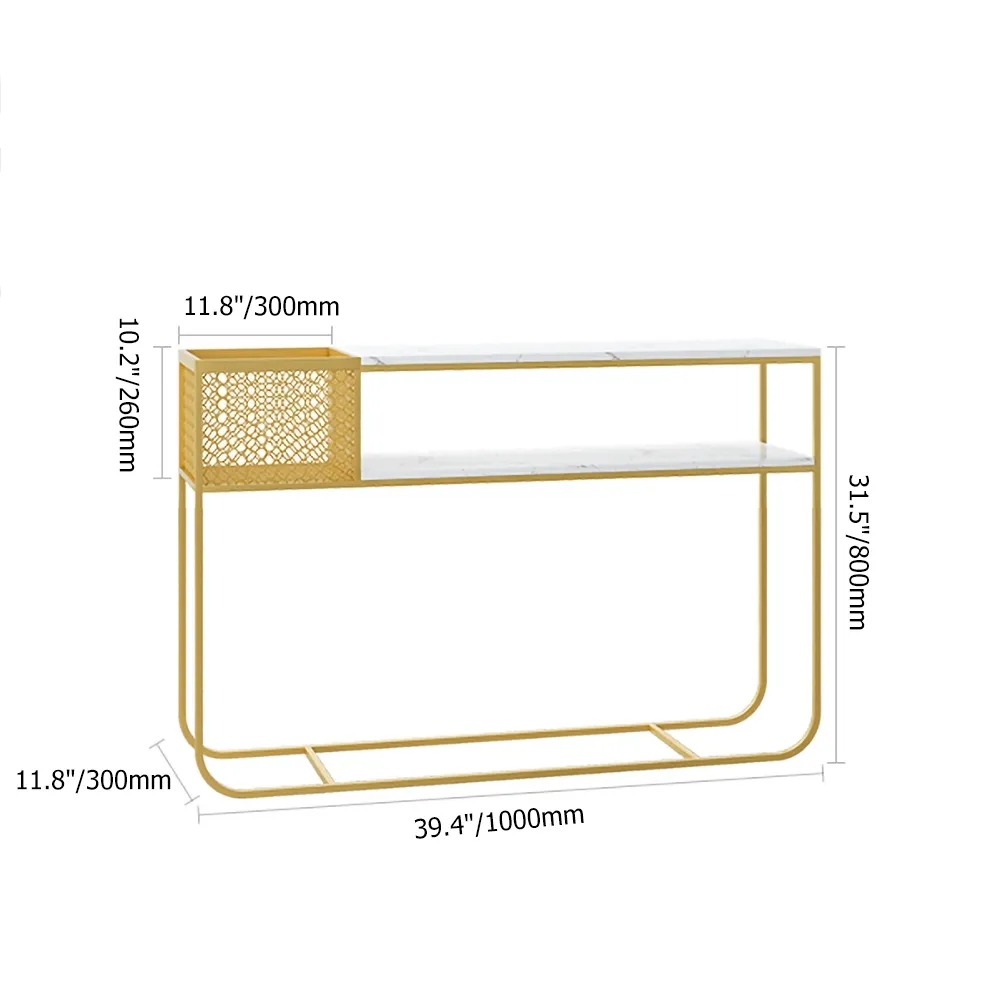 Modern Luxury Faux Marble Narrow Console Table Rectangle Gold Finish window image