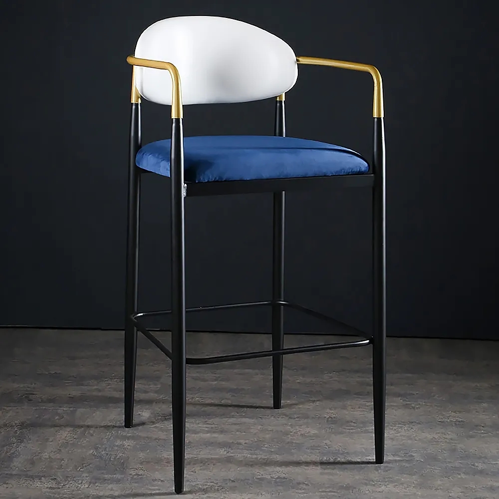 White Velvet Upholstered Bar Stool Mid-Century Counter Height Arm Chair window image