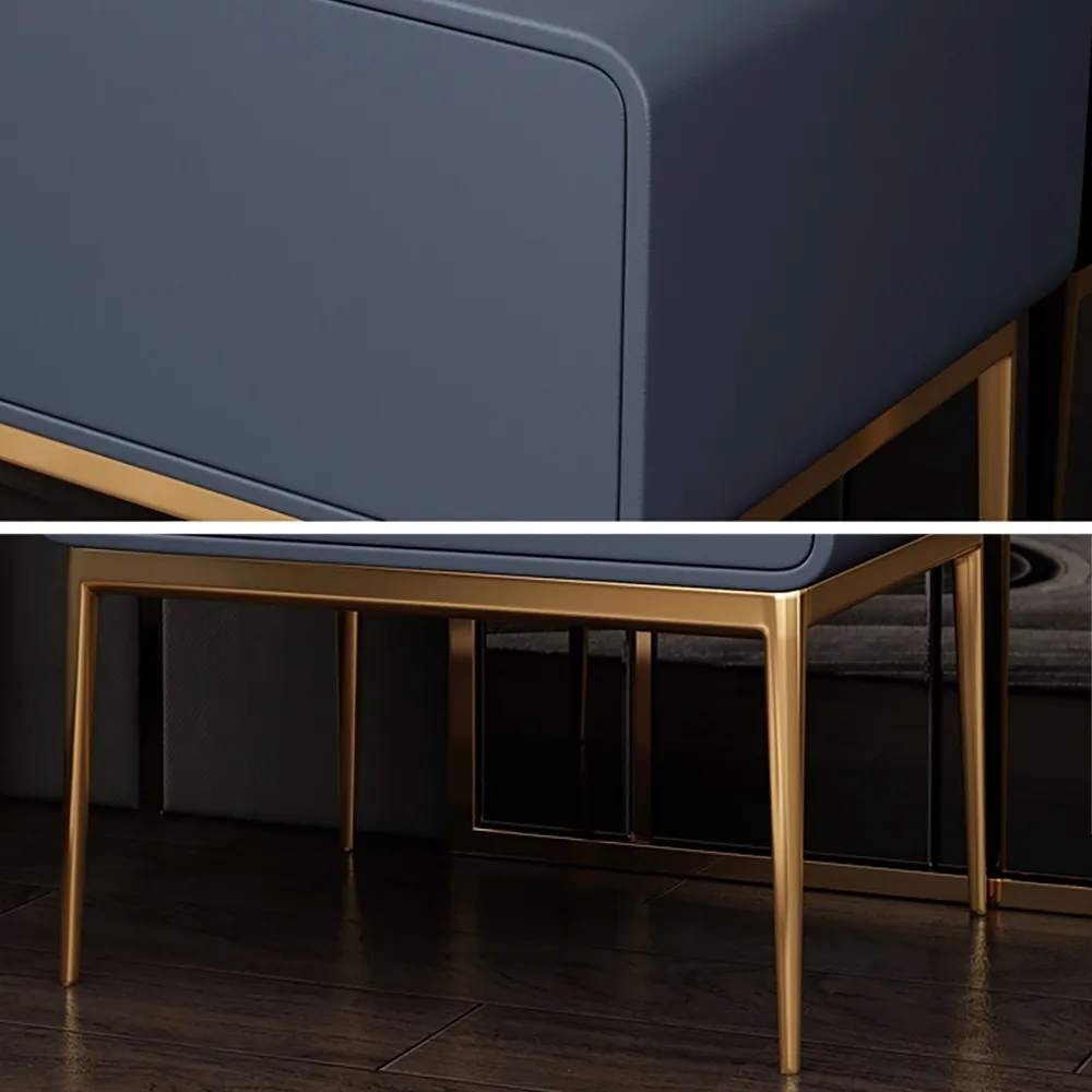 Modern Gray Nightstand Luxury 1-Drawer Faux Leather Bedside Table Gold Finish window image