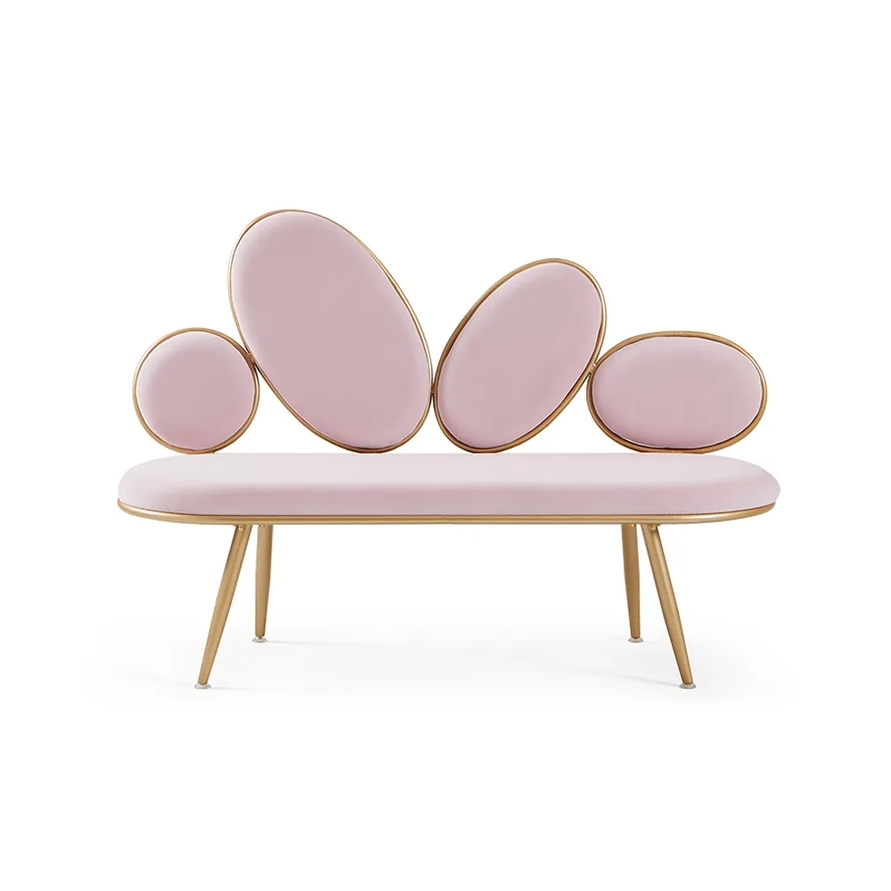 Canapé nordique en velours rembourré rose 49.2" avec pieds dorés image de fenêtre